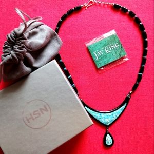 Jay King DTR mine Sterling Silver 925 turquoise  Inlay pendant necklace 18 inch.